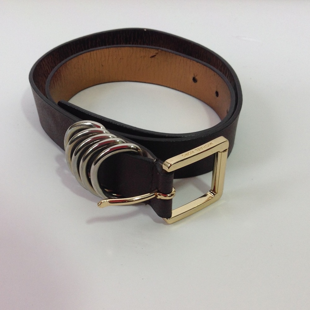 Michael Kors Brown Leather Belt Silver Ring Buckle